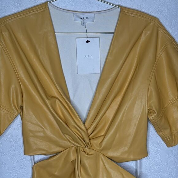 NWT ALC Yellow Faux Leather Cutout Mini Dress Size 0 - Picture 4 of 16